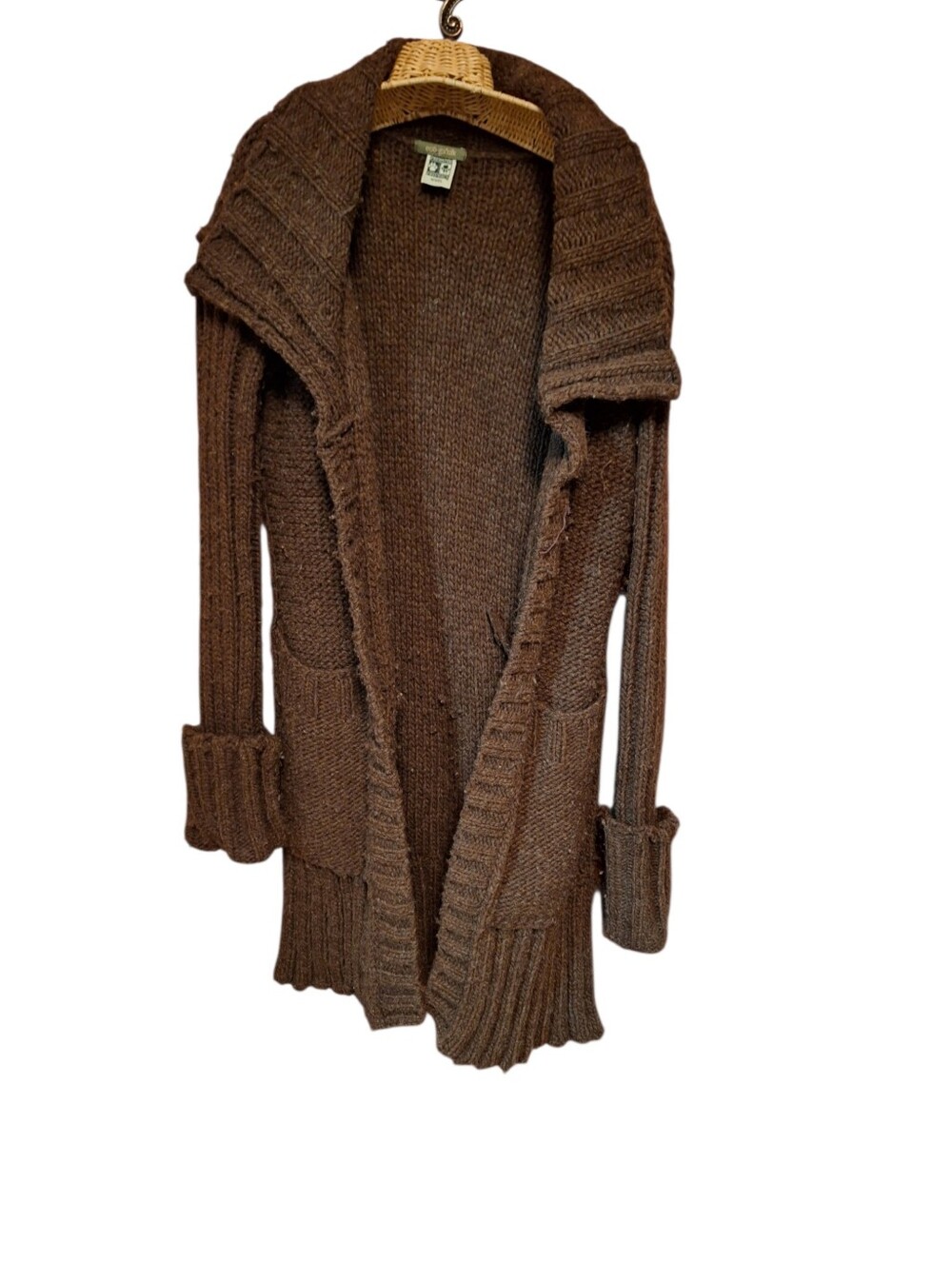 RARE eco-ganik Predator Friendly wool sweater Brown open cardigan M/L made in US